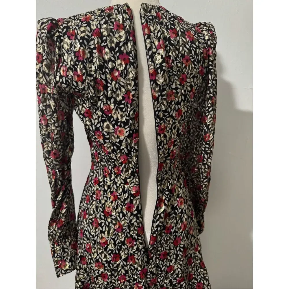 Kate Spade Metallic floral park clip dot silk blend mini dress 0